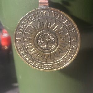 Gold 'Memento Vivere' Medallion. Read the message on both sides, reversible